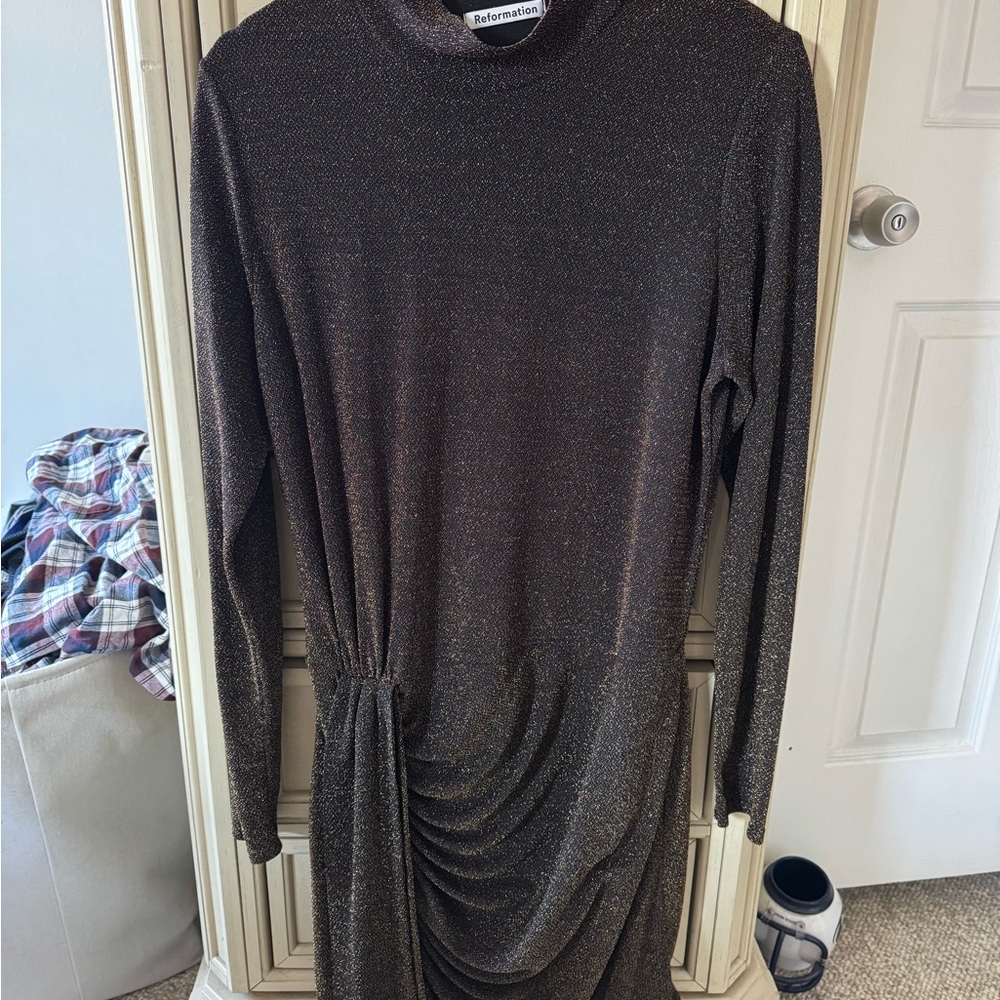 Reformation Brown and gold Glitter Dress